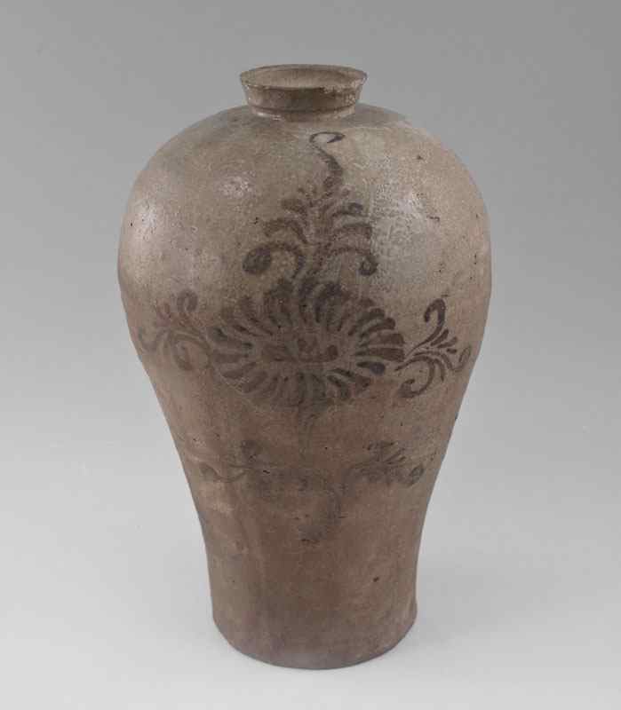 Appraisal: JAPANESE BROWN DECORATED STONEWARE JUG Brown decorated baluster form jug