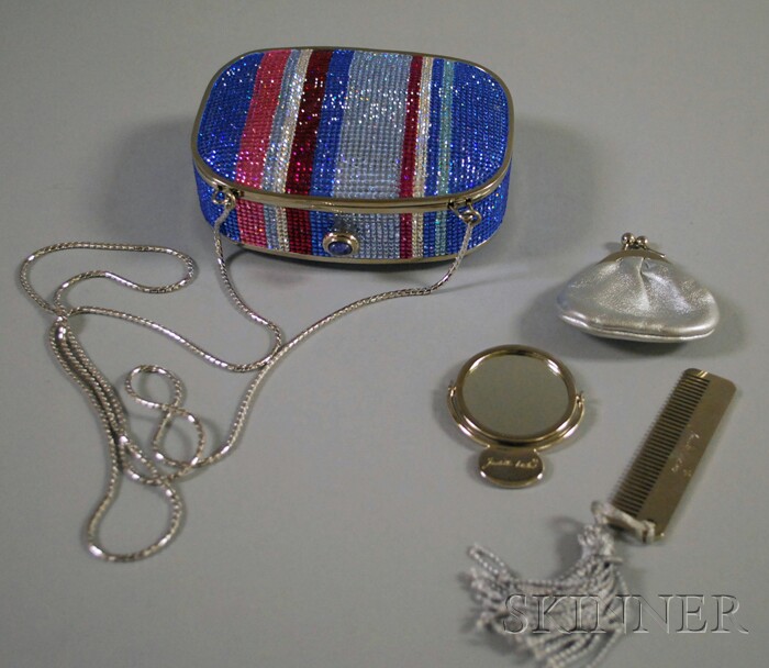 Appraisal: Judith Leiber Striped Crystal Minaudiere labeled set with crystal stripes