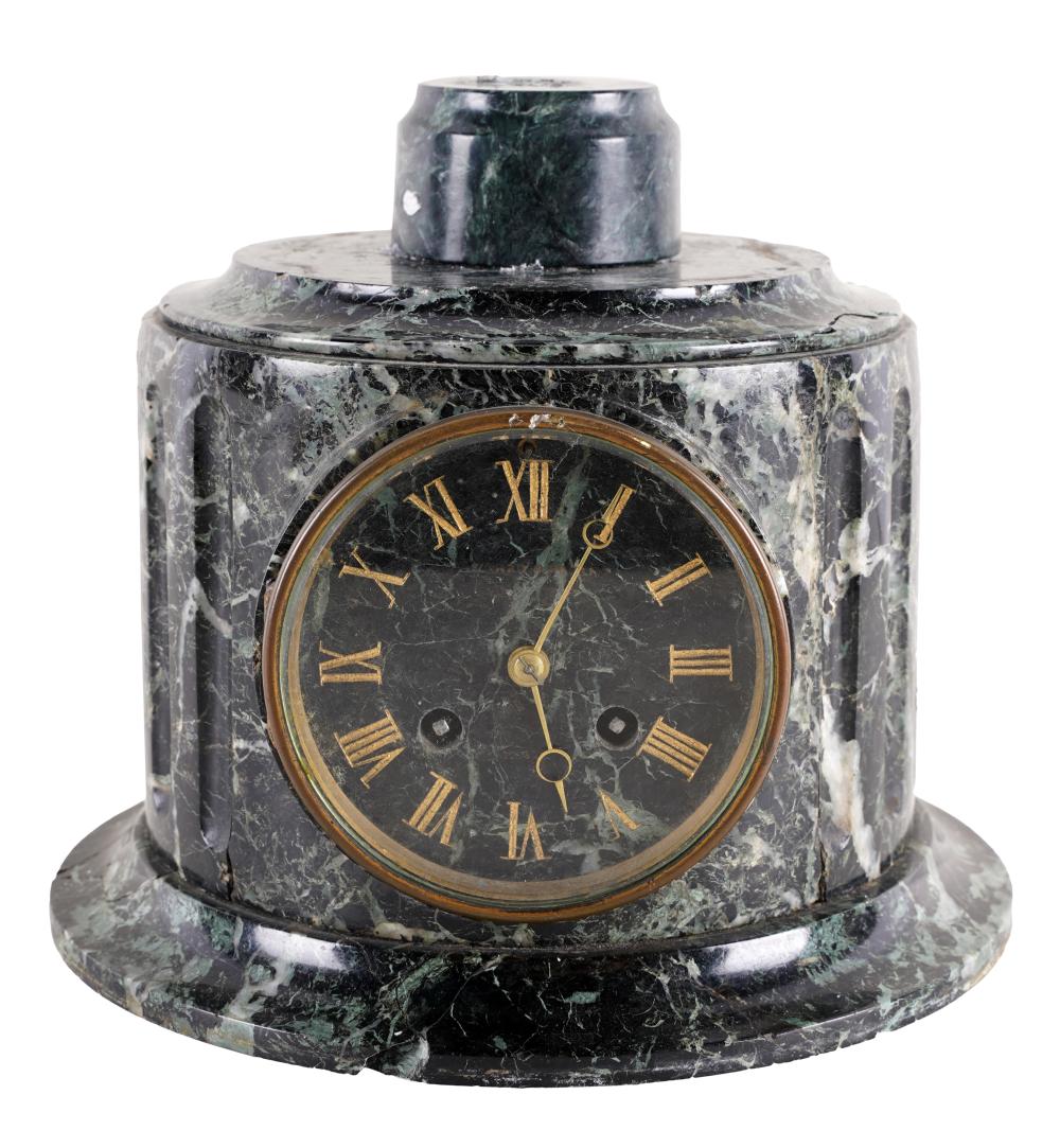 Appraisal: FRENCH GREEN MARBLE MANTLE CLOCKthe dial unsigned attached to movement