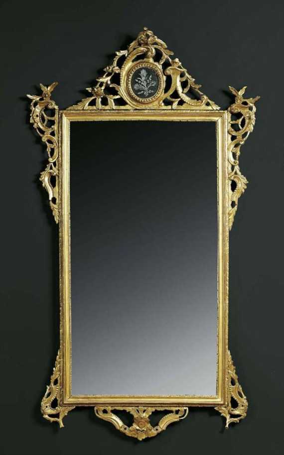 Appraisal: IMPORTANT PIERCED AND CARVED GILTWOOD MIRROR Louis XV Northern Italy