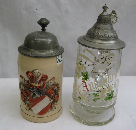 Appraisal: TWO GERMAN BEER STEINS One is a th C stoneware