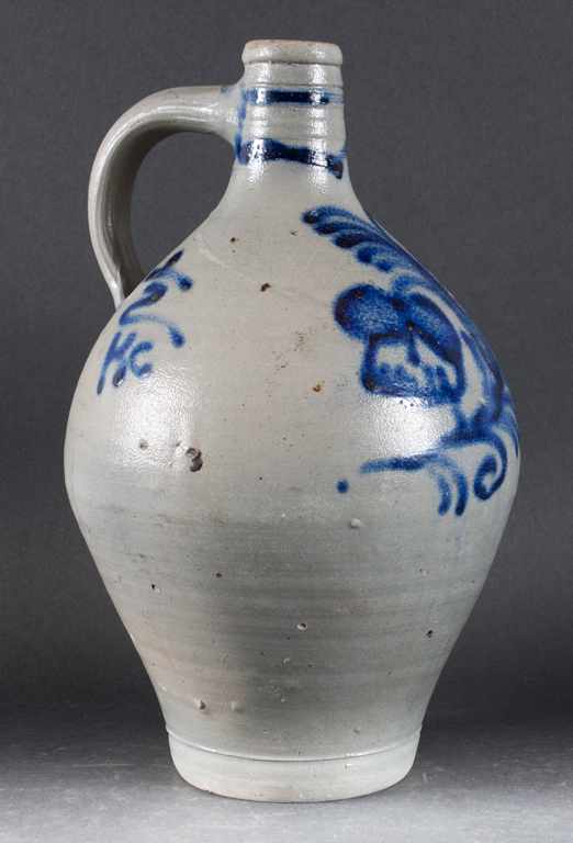 Appraisal: American cobalt decorated salt glazed stoneware ovoid jug mid- th