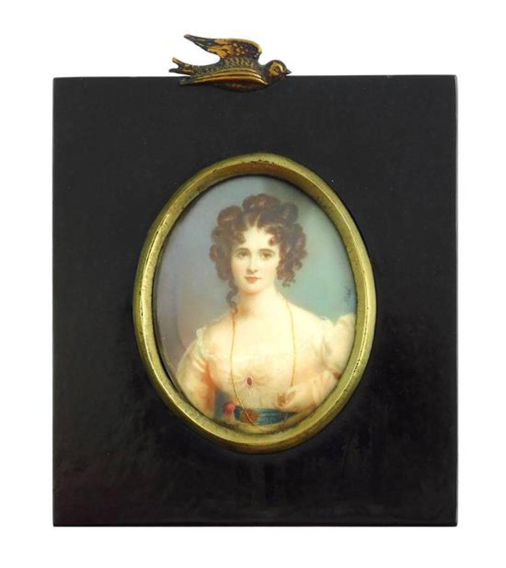 Appraisal: MINIATURE Young woman - Miss Croker watercolor on oval support