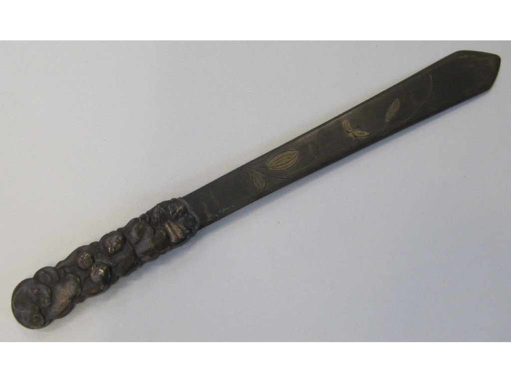 Appraisal: Japanese bronze letter opener the handle decorated with puppies