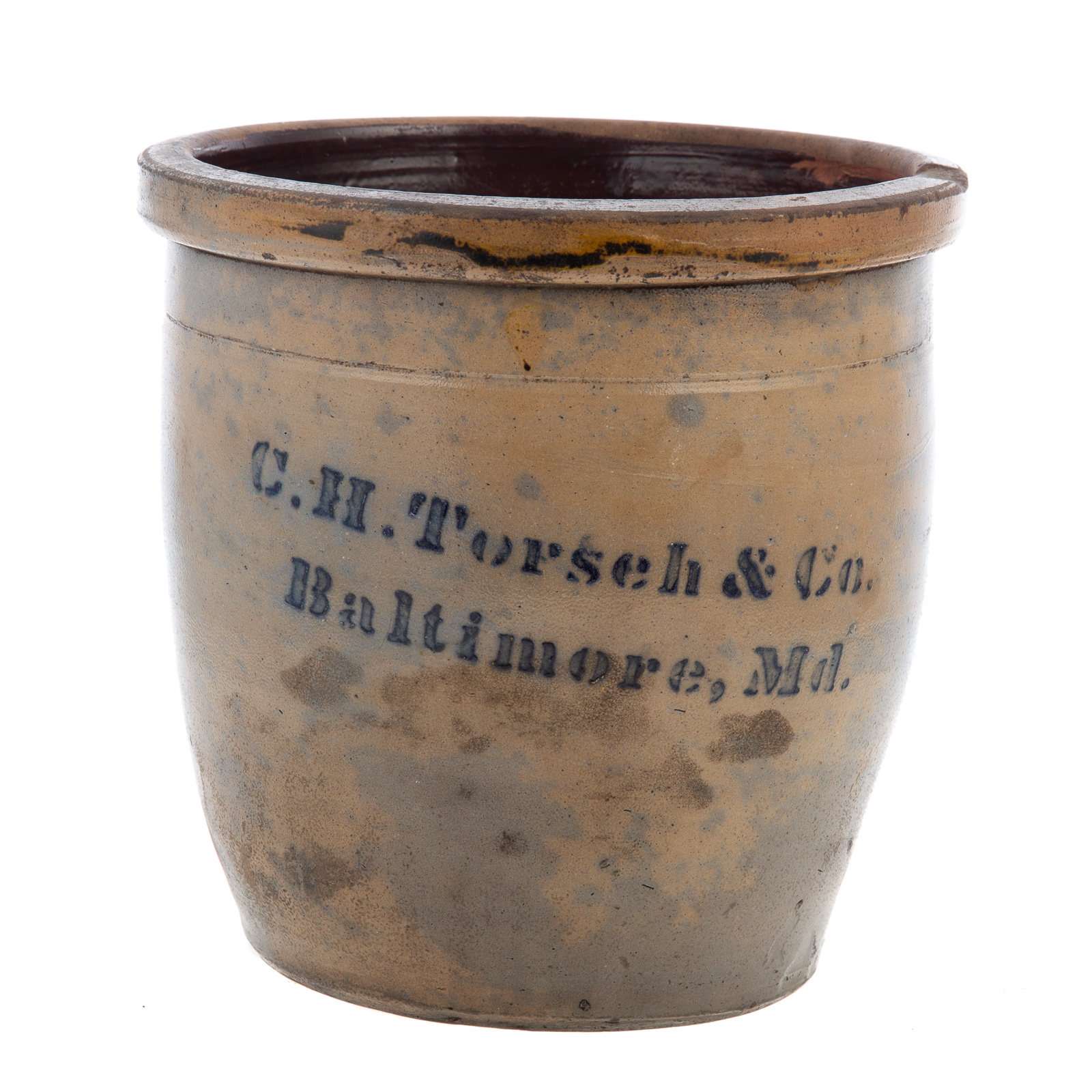 Appraisal: AMERICAN SALT GLAZED STONEWARE STORAGE CROCK Circa stenciled C H