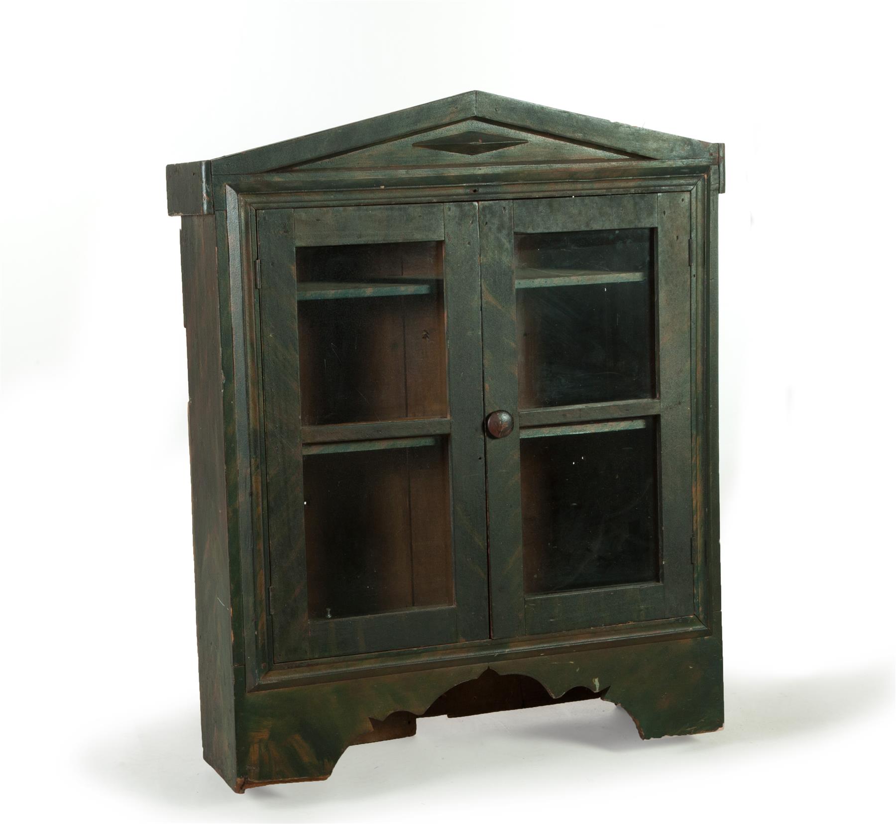 Appraisal: PAINTED HANGING CUPBOARD American th century Grain painted in green