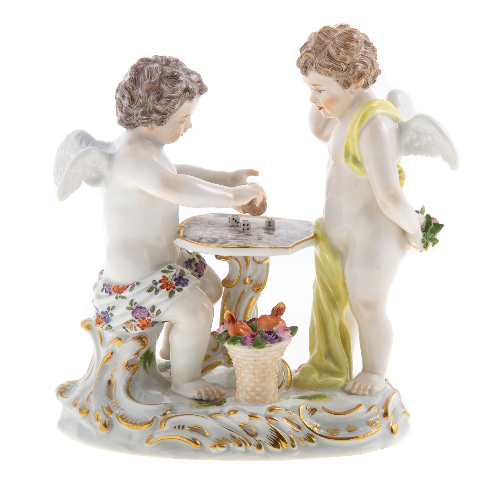 Appraisal: MEISSEN PORCELAIN PUTTI CRAPS GAME FIGURAL GROUP th century pair