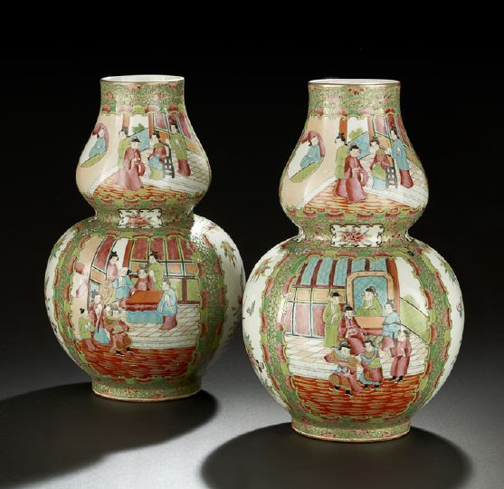 Appraisal: Pair of Chinese Export Porcelain Double-Gourd Vases each of traditional