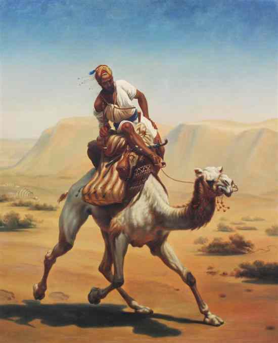 Appraisal: Orientalist School oil on canvas Arab riding a camel in