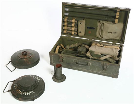 Appraisal: WW II MINE DETECTOR AND THREE MINES Complete Signal Corps