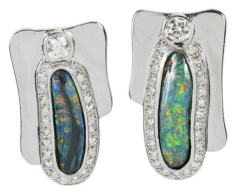 Appraisal: kt Opal and Diamond Earrings custom made by Wayne Roland