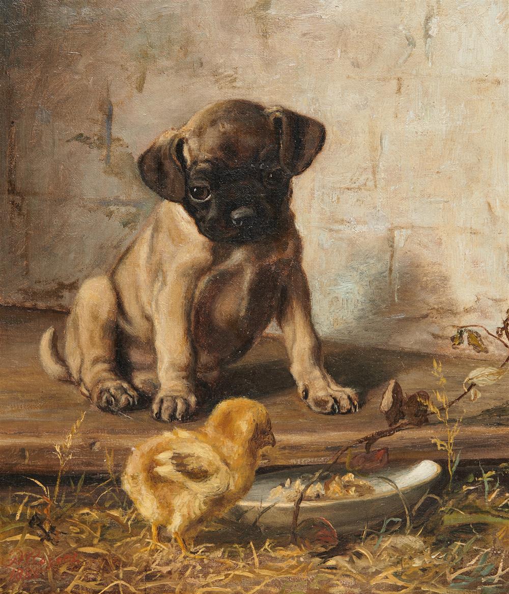 Appraisal: FRANK WHITING ROGERS American - Pug and Chick at Meal