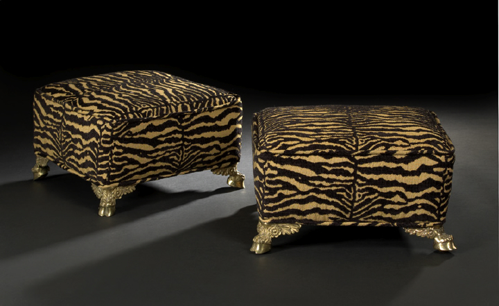 Appraisal: Pair of Continental Gilt-Brass-Mounted Upholstered Footstools first quarter th century