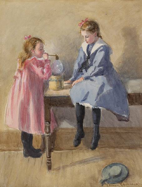 Appraisal: Marion Kavanaugh Wachtel - Two Girls Blowing Bubbles signed and