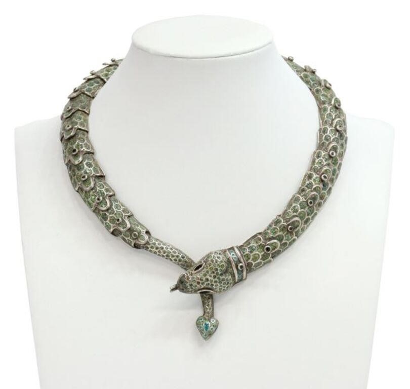 Appraisal: Sterling silver serpent collar necklace attributed to Melesio Rodriguez in