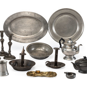 Appraisal: A Group of Pewter Tin and Brass Articles th Century