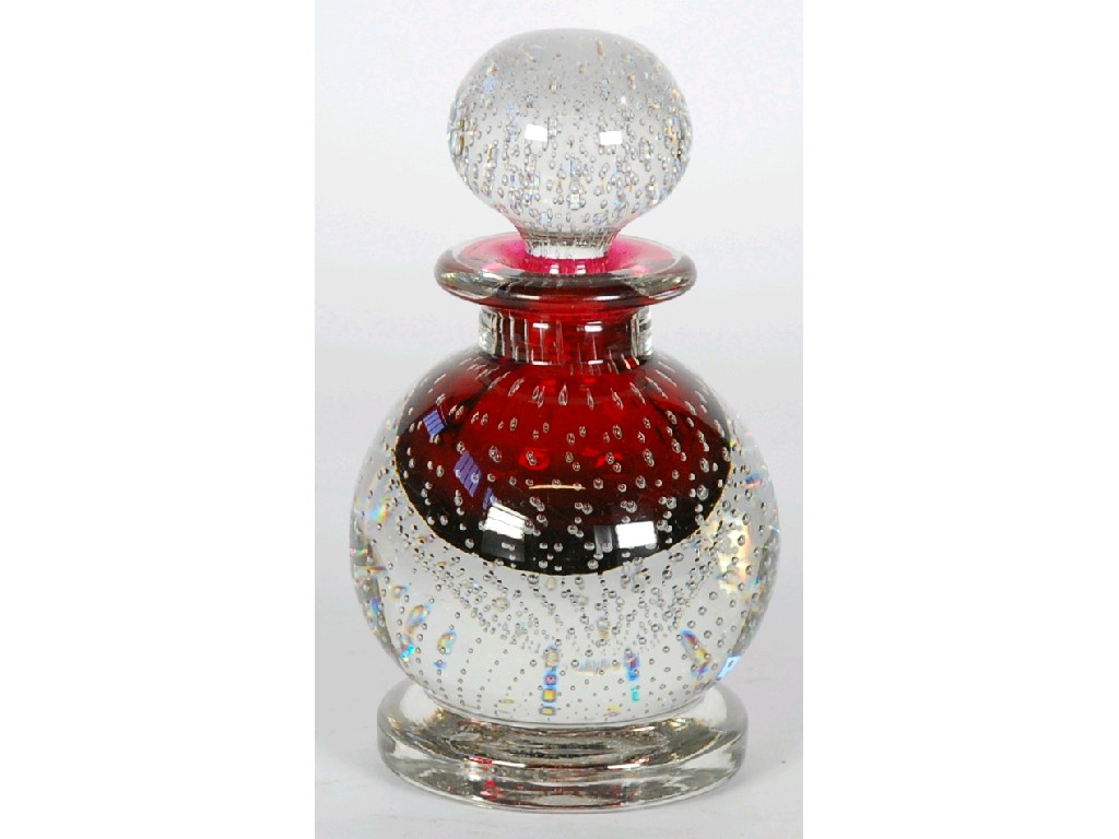 Appraisal: EARLY TWENTIETH CENTURY RED OVERLAID BUBBLE GLASS SPIRIT DECANTER AND