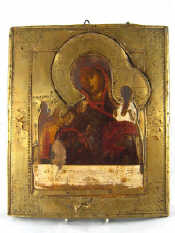 Appraisal: A th century Russian icon Virgin and Child with brass