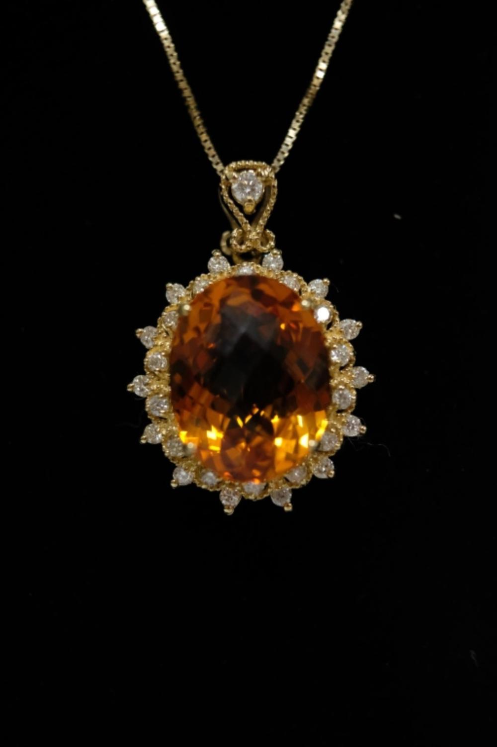 Appraisal: K YG CT CITRINE DIAMOND PENDANT k Yellow gold carat