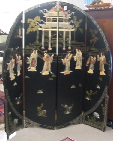 Appraisal: A ROUND FOUR-PANEL CHINESE SCREEN having a black lacquer finish