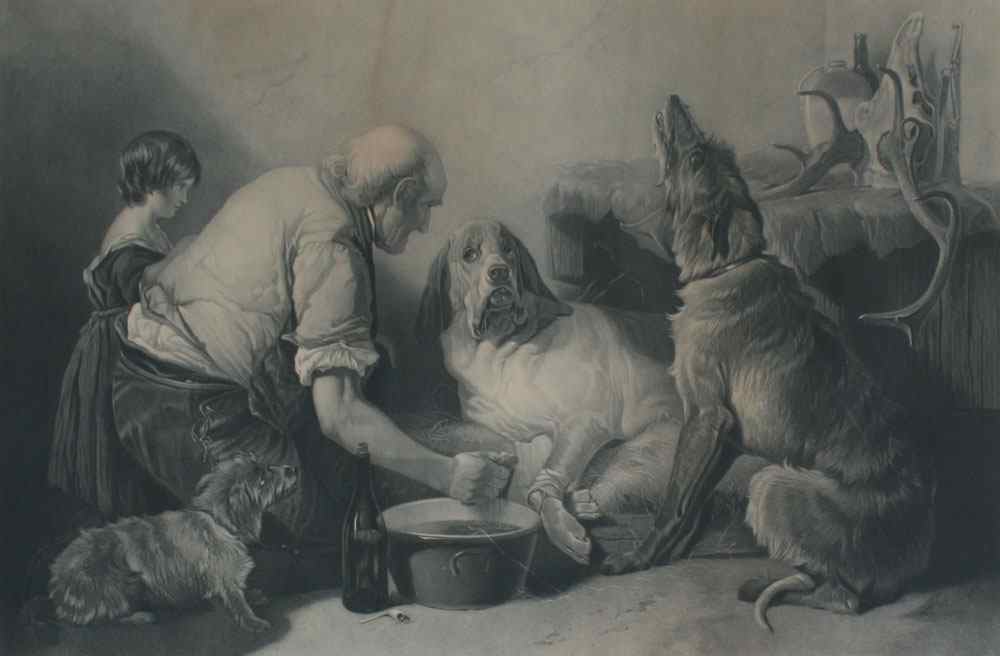 Appraisal: THE WOUNDED HOUND ENGRAVING BY DAVEY AFTER ANSDELL sight size