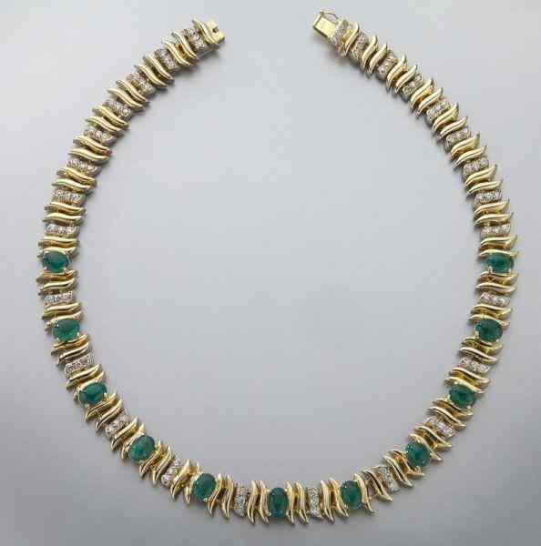 Appraisal: K gold diamond and emerald necklacefitted with oval cabochon cut