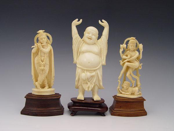 Appraisal: PIECE GROUP CARVED IVORY BODHISATTVA BUDDHA MONKEYS AND MYSTERY BALL