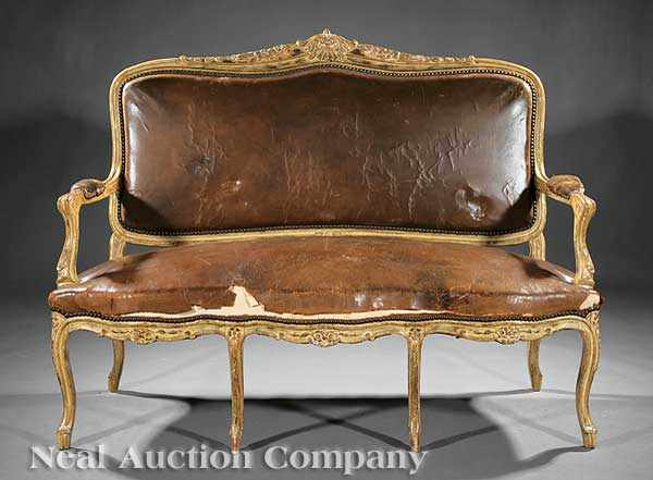 Appraisal: An Antique Louis XV-Style Carved and Painted Canap arched crest