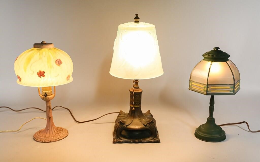 Appraisal: BOUDOIR GLASS SHADE LAMPS Boudoir frosted glass shade lamps lamps