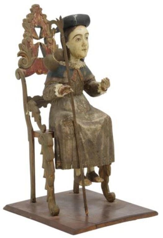 Appraisal: Carved wood Santo sculpture depicting Santo Nino de Atocha likely