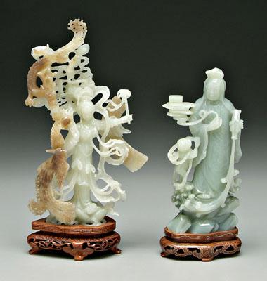 Appraisal: Two Chinese carved hardstone figures female deity with dragon and