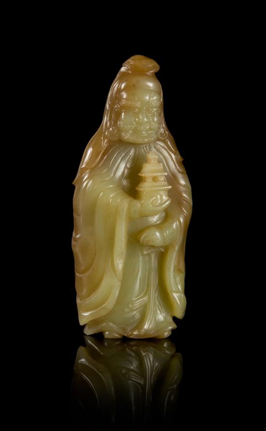 Appraisal: Sale Lot A Carved Yellow Jade Figure of a Guardian