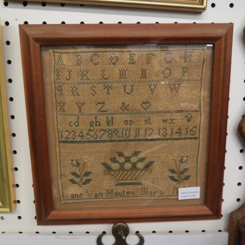 Appraisal: Sampler by Jane Van Wouten florals alphabet numerical square