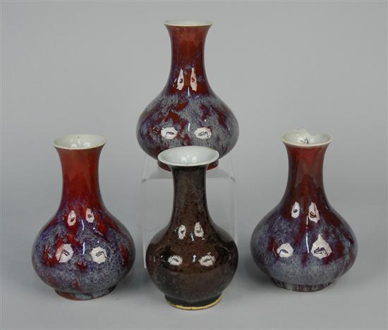 Appraisal: THREE CHINESE FLAMBE BOTTLED FORM VASES height inches together with