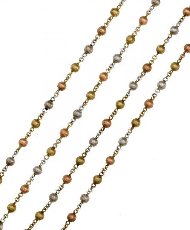 Appraisal: TWO MATCHING THREE-COLOUR GOLD NECKLACES of textured beads ct import