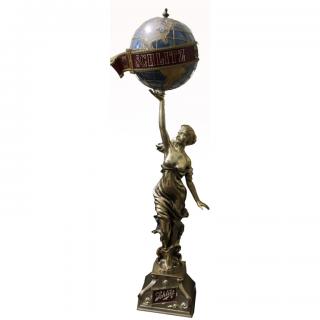 Appraisal: Schlitz Beer Figural Gold Woman w Globe s Faux bronze