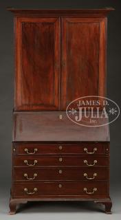 Appraisal: CHIPPENDALE FIGURED MAHOGANY SECRETARY BOOKCASE Last-quarter th century Vermont The