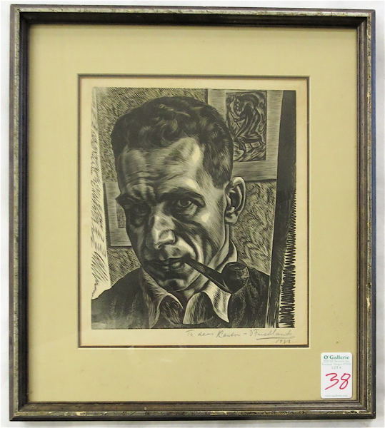 Appraisal: ISAAC FRIEDLANDER WOODCUT Latvia New York - Self-Portrait Image measures