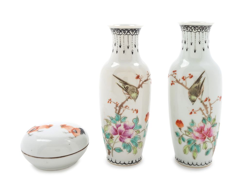 Appraisal: Three Famille Rose Porcelain Articles Tallest height in cm Three