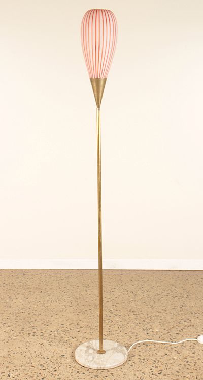 Appraisal: MID CENTURY MODERN ITALIAN GLASS BRASS FLOOR LAMP A sleek