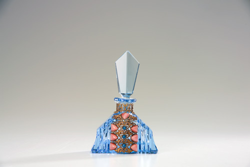 Appraisal: CZECHOSLOVAKIAN Perfume bottle in blue crystal with jeweled metalwork s