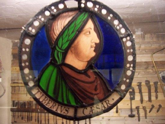 Appraisal: A circular leaded glass light Tiberius Caesar in profile cm