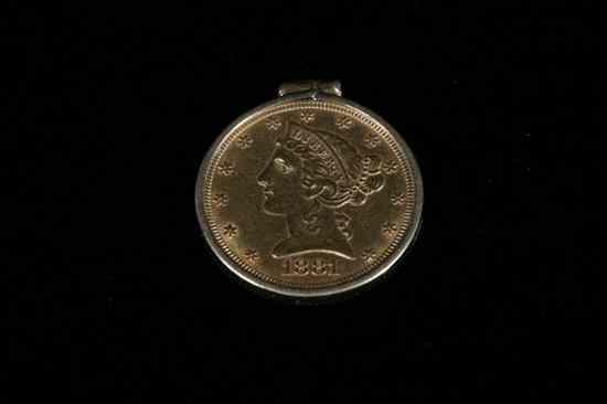 Appraisal: U S FIVE-DOLLAR GOLD COIN MOUNTED AS PENDANT CHARM Liberty