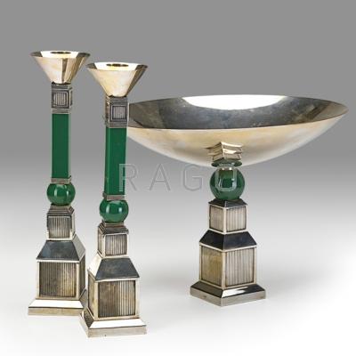 Appraisal: GUCCI Centerpiece set Italy s Silver plate resin Bowl marked