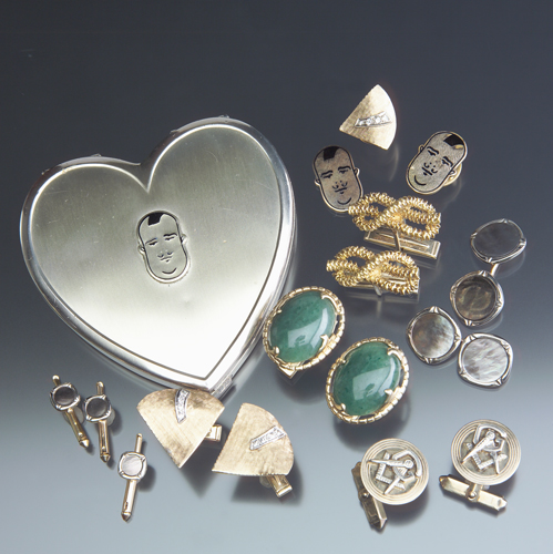 Appraisal: Jewelry group primarily gold and silver sterling heart-shaped compact with