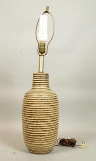 Appraisal: Modernist Ceramic Pottery Table Lamp Horizontal ribbed bands White Brown