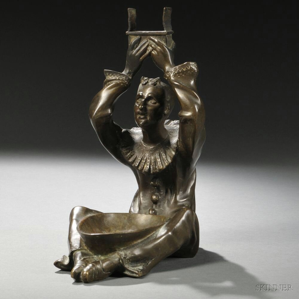 Appraisal: Bronze Figural Ashtray Cast as Pierrot France th century the