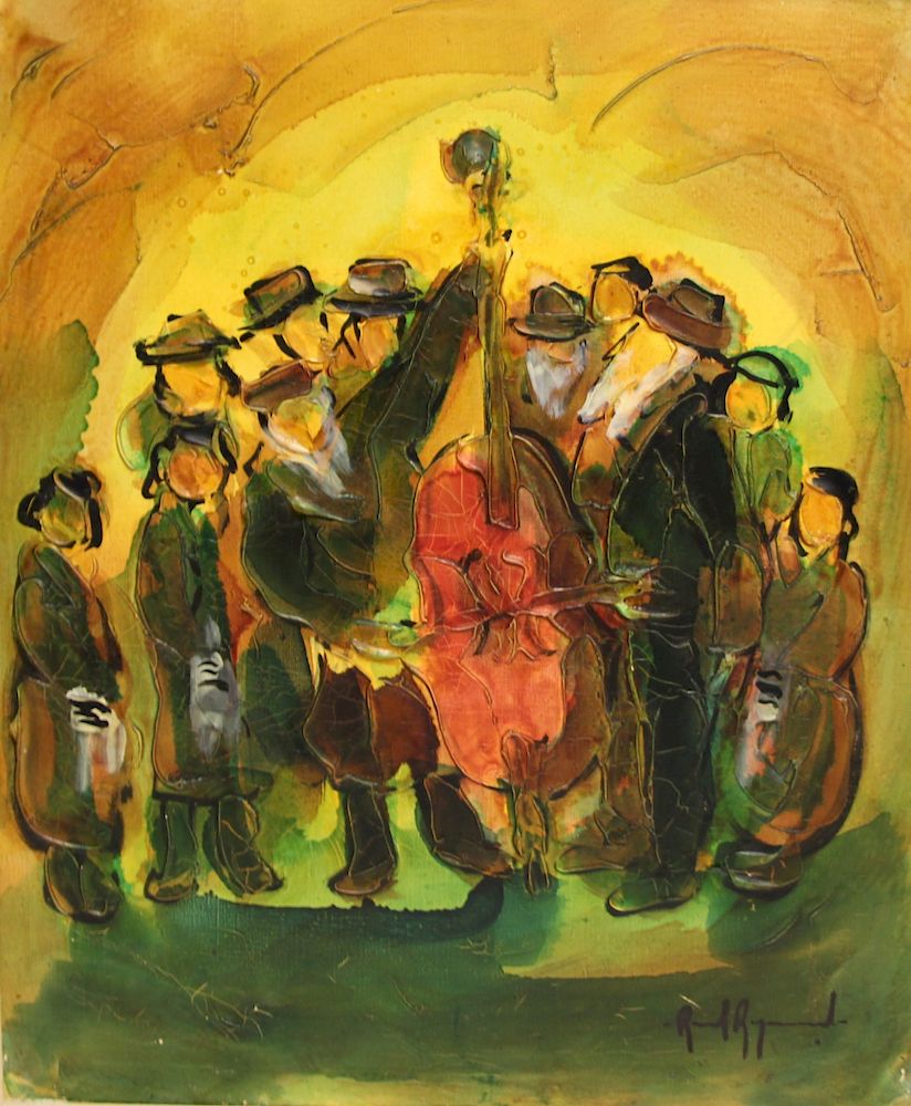 Appraisal: ILLEGIABLY Signed Oil On Canvas Musicians Signed lr rt and