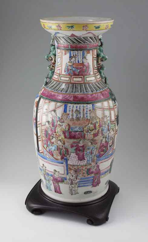 Appraisal: CHINESE FAMILLE ROSE VASE '' tall excluding the custom wood