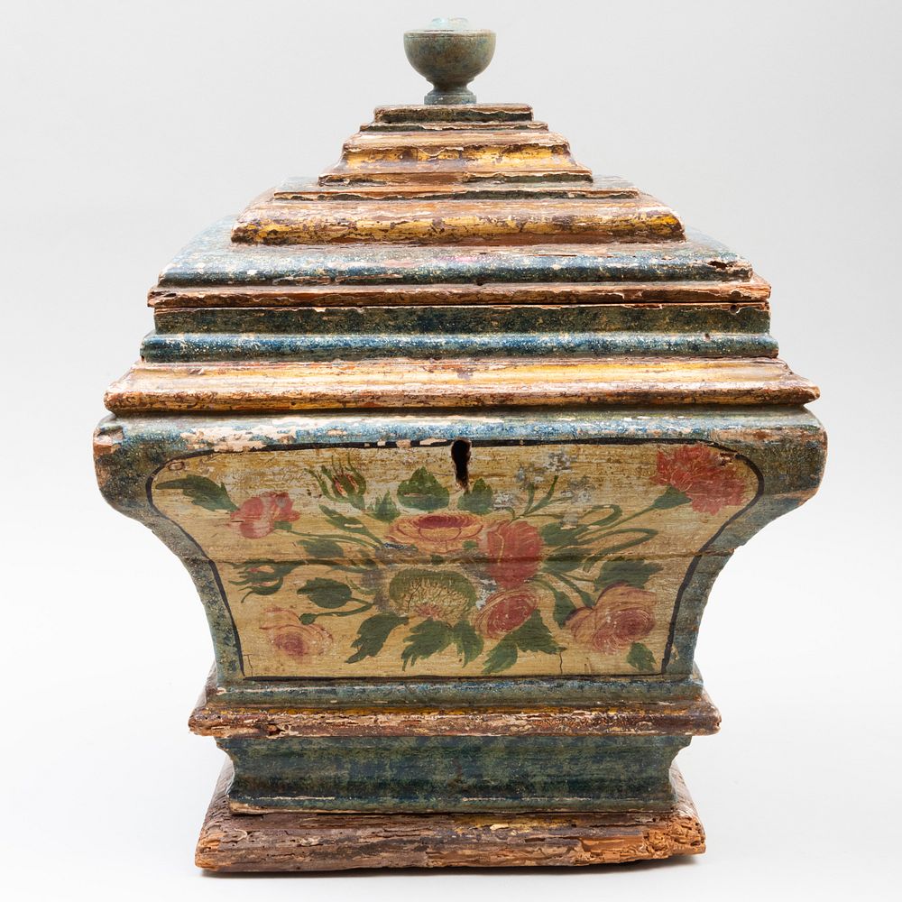 Appraisal: Venetian Polychrome Painted and Silver-Gilt Table Box x x in